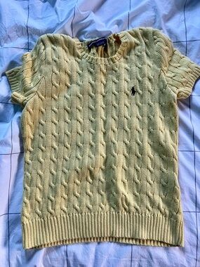Ralph Lauren Pale Yellow Cable-Knit Short Sleeve Sweater